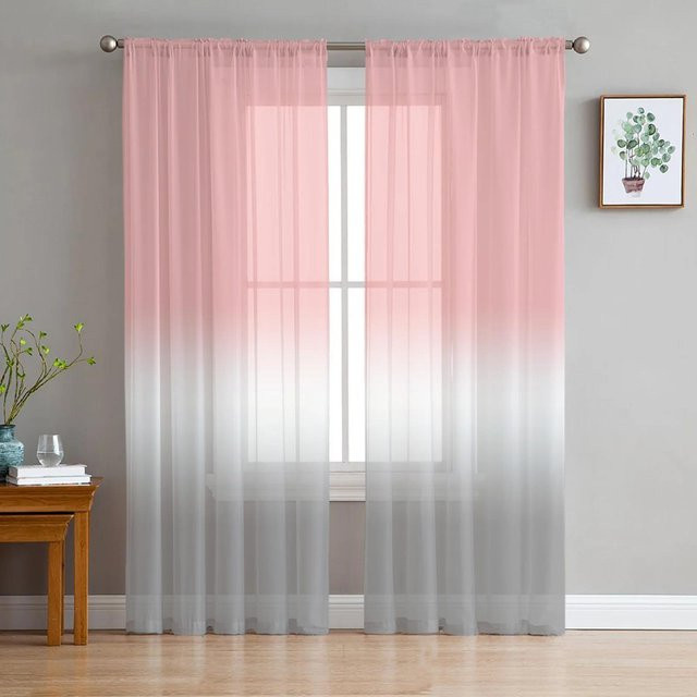Yiran Furniture Transparente Vorhänge aus Organza mit Farbverlauf in Rosa Weiß Grau, 2er-Set, B: 135 cm, H: 185 cm - Bild 1