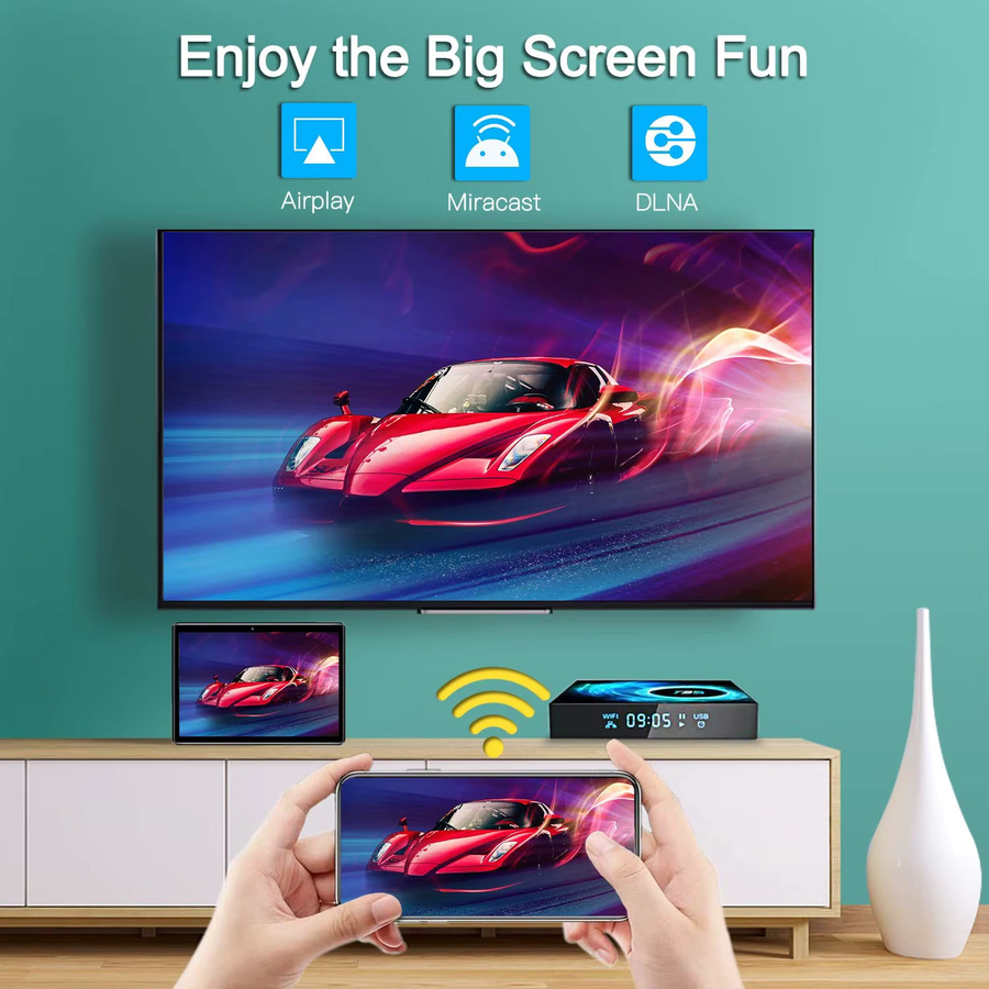 T95 Android 16.0 TV-Box Media Streamer mit Allwinner H616 Quad-Core, Dual-WLAN 2,4G/5G, 4GB RAM, Schwarz - Bild 5