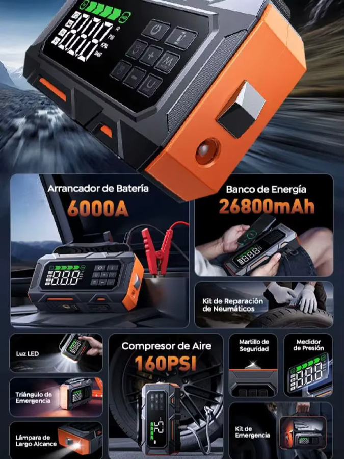 BUTURE Powerbank mit 26800mAh Starthilfe und Luftkompressor 160PSI als tragbares Auto-Pannenhilfe-Set - Bild 6