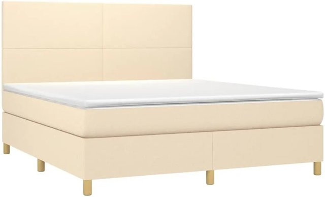 vidaXL Boxspringbett mit Matratze in Creme, Hybridbett mit LED-Unterbettbeleuchtung und USB-Ladeport, Stoff, B/T/H: 160 x 200 x 118 cm - Bild 1