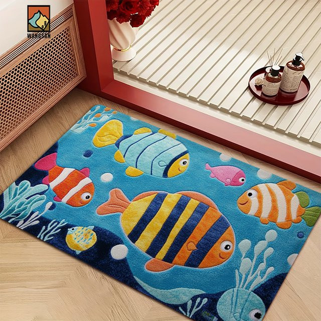 VIKAMA Antirutschmatte Fisch-Design, weiche und saugfähige Badematte für Badezimmer und Flur, Mehrfarbig, B: 60 cm, T: 40 cm - Bild 1