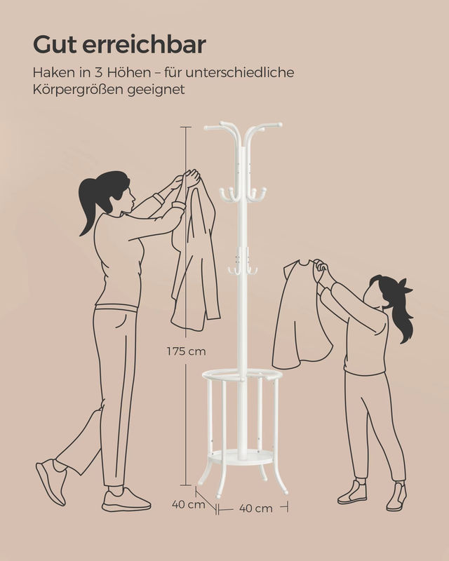 Songmics Kleiderständer mit Regenschirmständer in Weiß, Höhe: 175 cm, Durchmesser: 40 cm - Bild 3