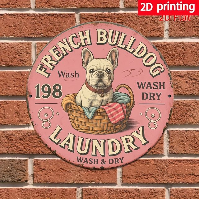 Potdemiel Vintage Französische Bulldogge Eisenschild Wandkunst aus Metall, Breite: 20,3 cm, Tiefe: 20,3 cm, Höhe: 20,3 cm - Bild 1