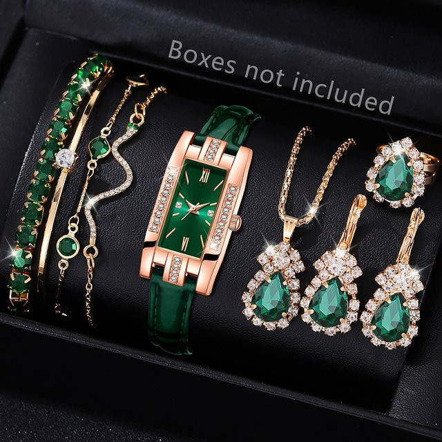 RUNERR Schmuck-Set, Analoguhr, Quarz, Grün, Damen - Bild 1
