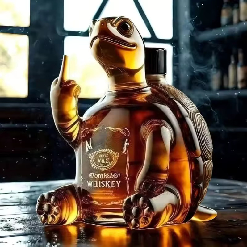 XMSJ Glas-Dekanter in Schildkrötenform mit Mittelfinger-Motiv, transparentes Whisky- und Weinflaschen-Ornament für die Bar-Dekoration - Bild 2