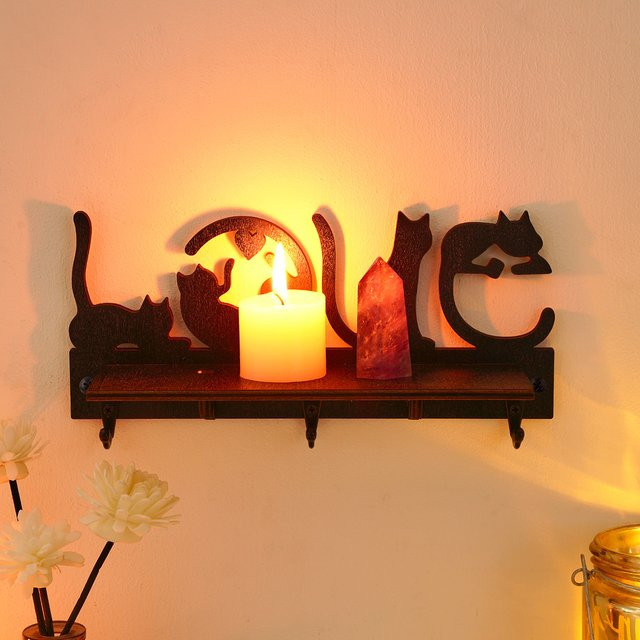 Wandregal in Herzform mit Katzen-Motiv als Wanddekoration - Bild 1
