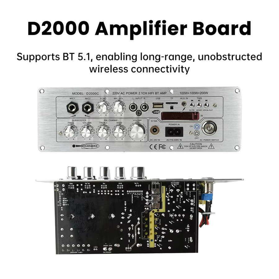 Gaqqee D2000 Bluetooth-Verstärkerplatine 2.1 Kanal mit 400 W Hochleistungsausgang für Heimkino, AUX/FM/USB/TF/TWS Unterstützung - Bild 1
