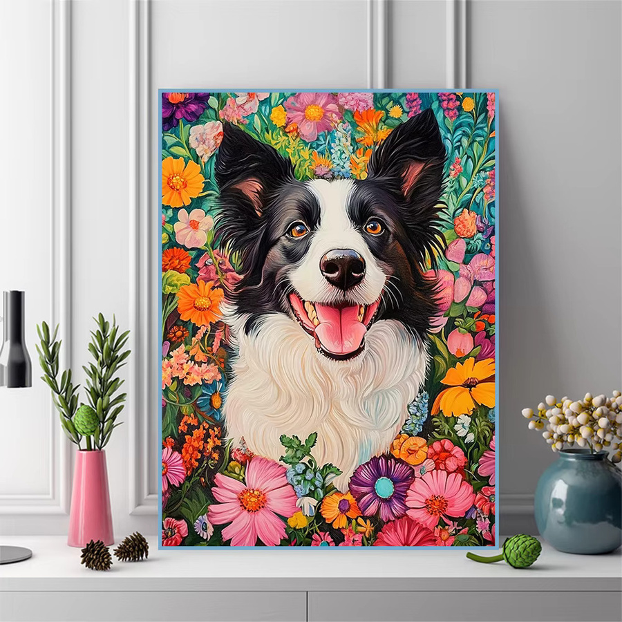 EverShine Diamant Mosaik Stickerei Hund mit Daisy Blumenmuster in Multicolour, B/H: 30 x 20 cm - Bild 3