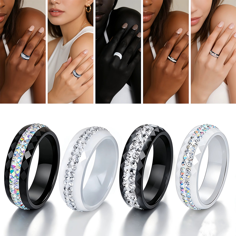 VQYSKO Ring, Keramik, Kristall, schwarz-weiß, Damen - Bild 4