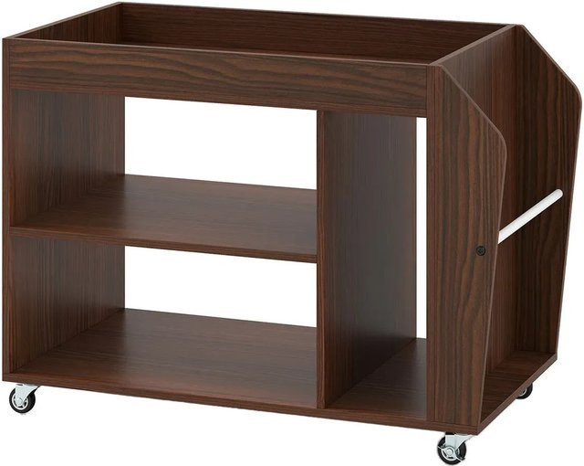 Costway Beistelltisch mit 3 Ebenen in Braun, moderner Nachttisch aus Holz mit Rollen - Bild 1