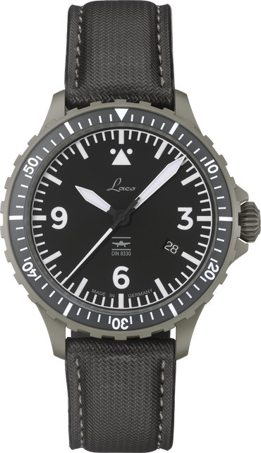 Laco Armbanduhr Automatik, Edelstahl, Schwarz, 43,5 mm, Textil/NATO - Bild 1