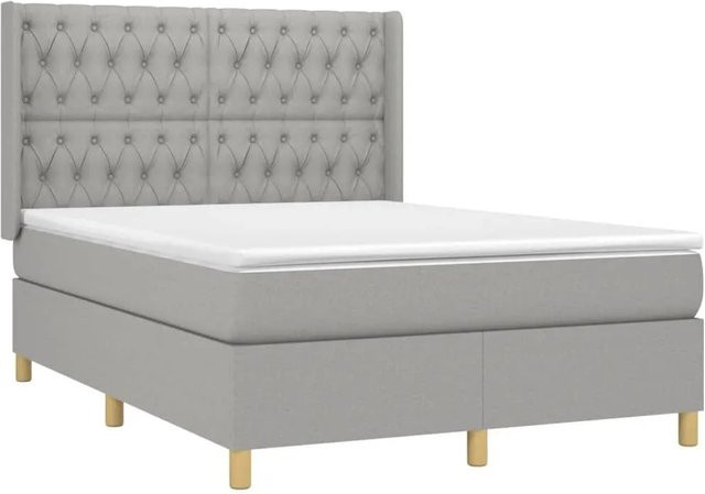 vidaXL Boxspringbett Hybrid mit Matratze und LED-Unterbettbeleuchtung in Hellgrau, B/T/H: 140 x 190 cm - Bild 1