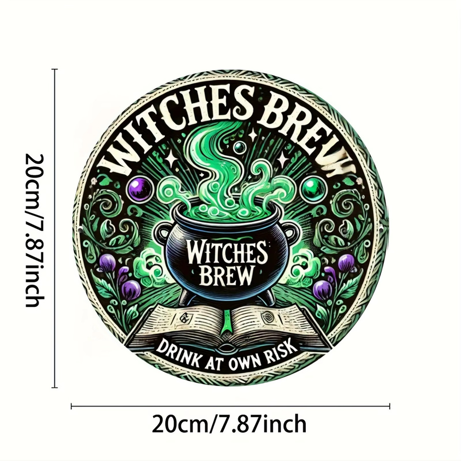 Rundes Aluminiumschild Potdemiel Witches Brew Drink at Own Risk Wanddekoration Halloween Vintage Design, Durchmesser: 20,3 cm - Bild 2