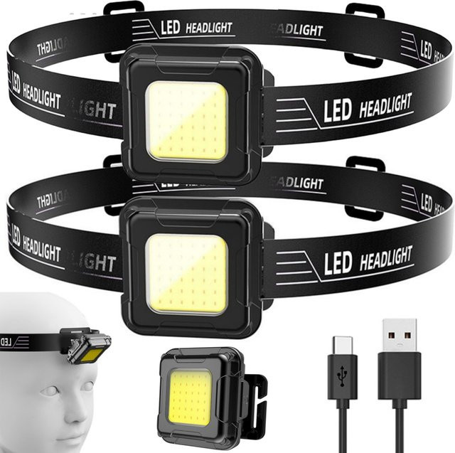 MOJOYCE LED Mini COB Outdoor-Scheinwerfer, wiederaufladbare multifunktionale Arbeitstaschenlampe und Stirnlampe in Schwarz für Camping, Angeln und Wandern - Bild 1