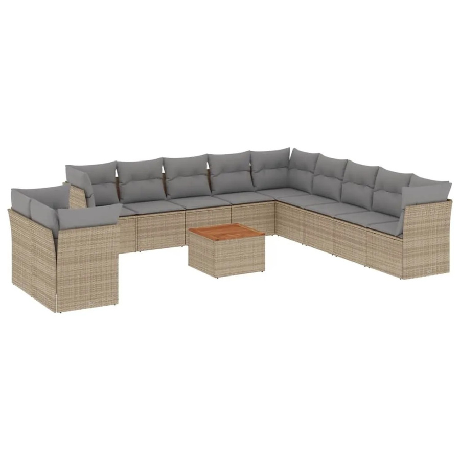 vidaXL 12-tlg. Garten-Sofagarnitur in U-Form aus Poly-Rattan in Beige mit Kissen und Stauraum - Bild 2