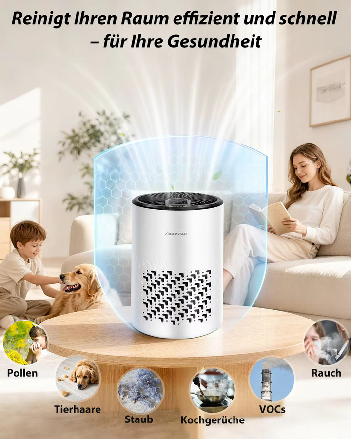 Aigostar Luftreiniger in Weiß mit 4-fach HEPA-Filter und Aktivkohle für Allergiker, inklusive Schlafmodus und Aromatherapie-Funktion - Bild 4