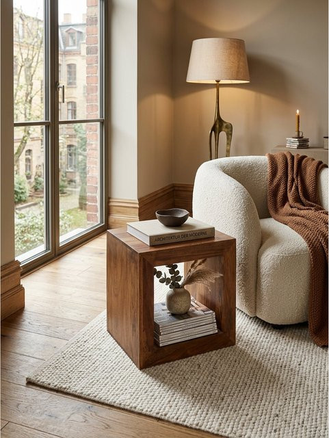 KADIMA DESIGN Standregal Cube aus Massivholz in Braun im Landhausstil, Höhe: 44 cm - Bild 1