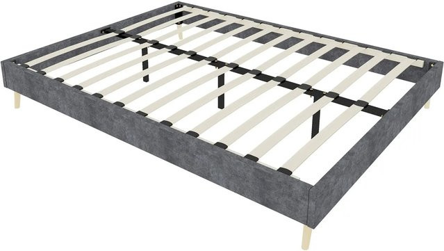 okwish Doppelbett aus Samt in Grau mit modernem Design, B/T/H: 160 x 200 x 30 cm (ohne Matratze) - Bild 1