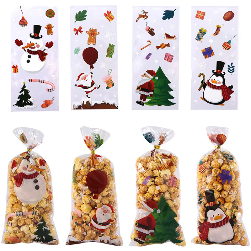 50 Stück Weihnachts Süßigkeiten Taschen aus Kunststoff mit Seil zur Dekoration für Kekse und Cookies - Bild 3