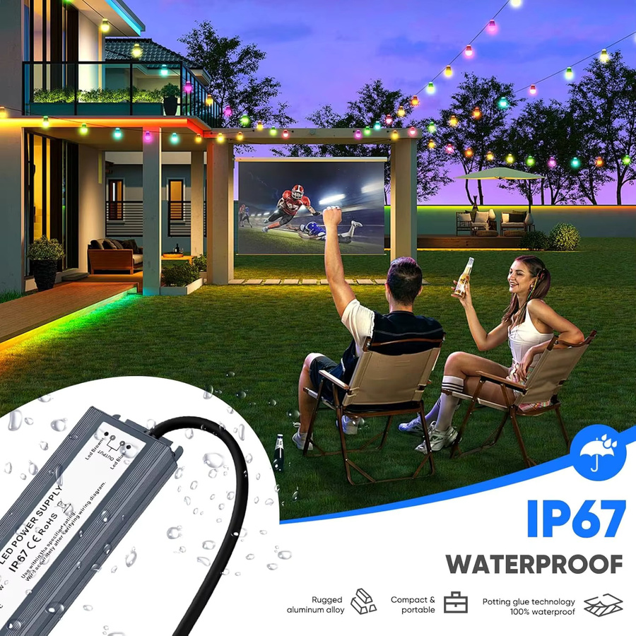AEVYVKV LED-Netzteil IP67 wasserdichter LED-Treiber AC 220 V auf DC 12 V 24 V in Silber aus Aluminium für LED-Streifen - Bild 3