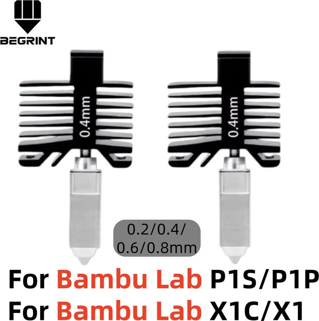 BEGRINT Hochleistungs-Hotend-Kit für Bambu Lab P1S, P1P, X1C und X1 mit austauschbarem Düsenset (0,2-0,8 mm) für schnelles Aufheizen und hohen Durchfluss - Bild 1