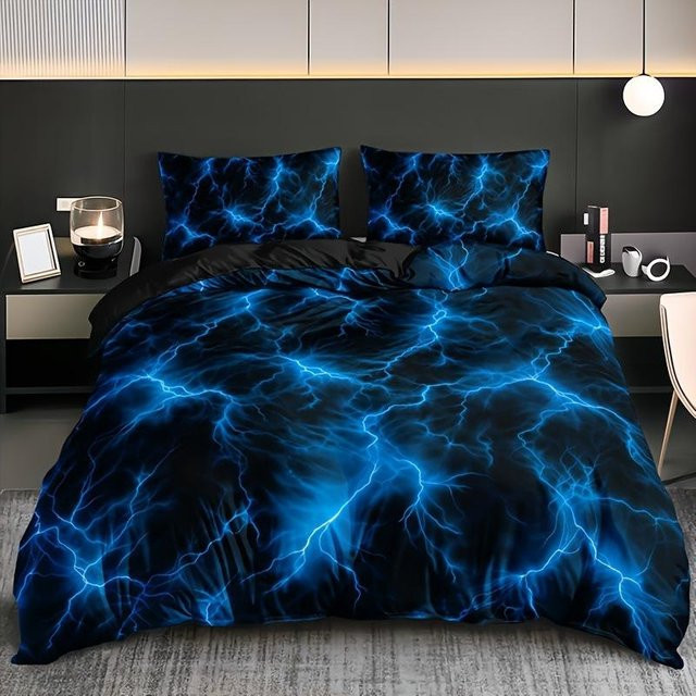 Lodestar Bettwäsche-Set 3-teilig mit Donnerdruck in Lila und Blau, Microfaser, B/H: 135 x 200 cm - Bild 1