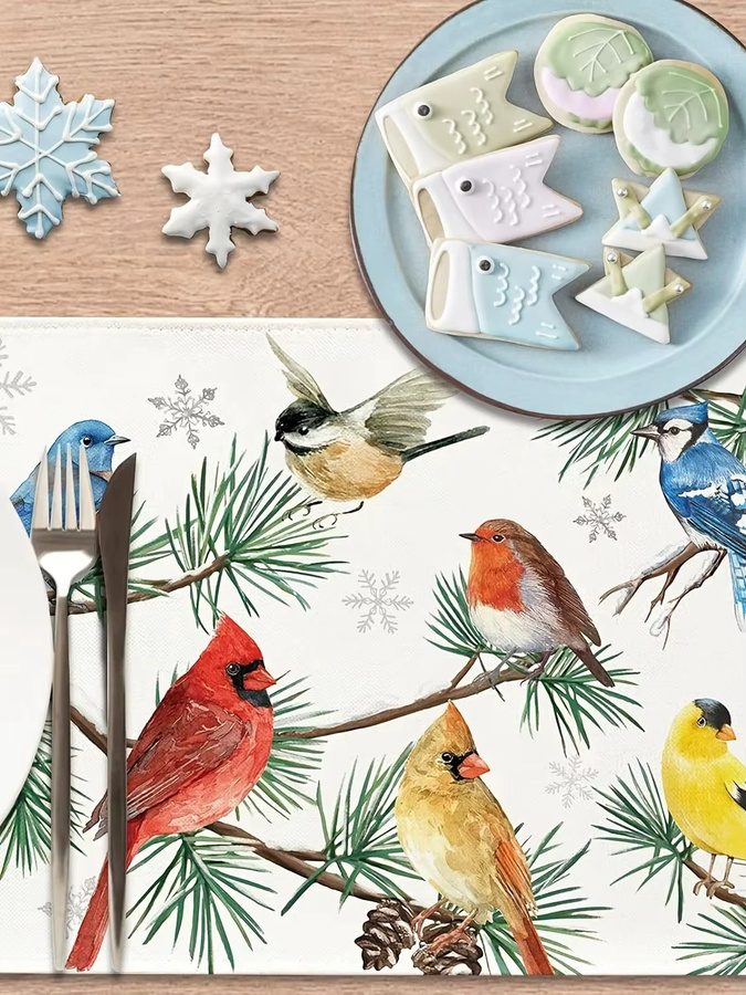 VIKAMA Tischset Set mit Vogelmotiv und weihnachtlichem Design in Mehrfarben - Bild 3