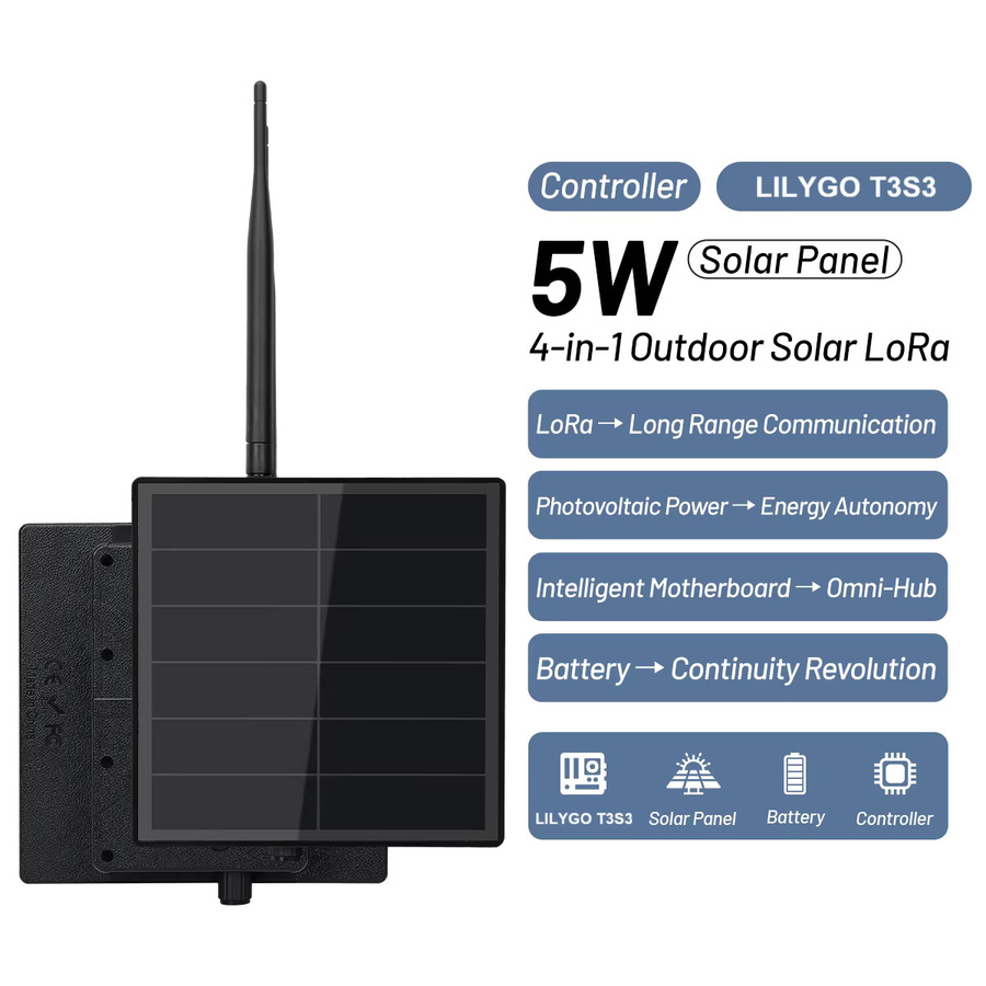 LILYGO T3S3 Solarbetriebenes LoRa Meshtastic Modul mit externer Antenne, ESP32 V1.2, SX1262 LoRa WAN, Schwarz - Bild 2