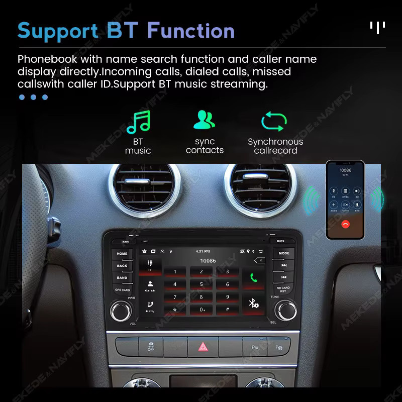 MEKEDE Android Autoradio mit Carplay und 7 Zoll Bildschirm für Audi A3 8P 2003-2011 S3 RS3 Sportback, 2GB RAM + 64GB Speicher, Schwarz, mit WIFI und GPS - Bild 3