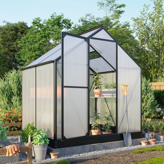 Vitavia Gewächshaus Eos in Schwarz mit Polycarbonat-Verglasung und Schwingtür, B/H/T: 197,7 x 155,0 x 194,8 cm - Bild 1