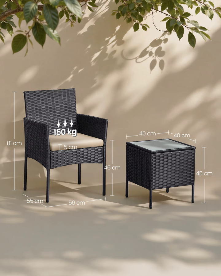 SONGMICS Gartenmöbel-Set aus PE-Polyrattan in Gelb mit Tisch und 2 Stühlen für Balkon und Terrasse - Bild 4