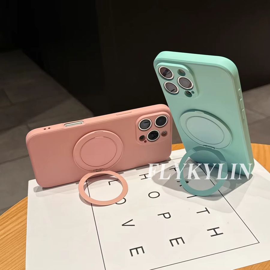 Handyhülle aus flüssigem Silikon für Xiaomi Redmi Note 14 Pro Plus 4G, 13 Pro Plus 4G und 13 Pro Plus 5G mit 360 Grad drehbarem Ständerhalter in Pink - Bild 2