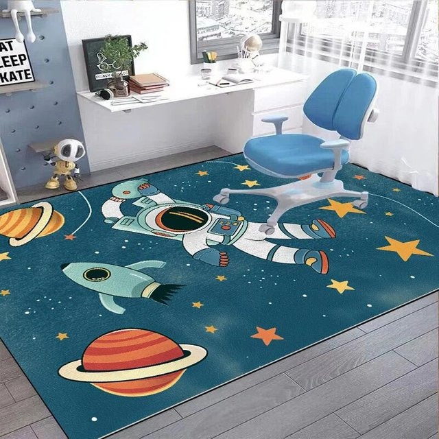 Karpetti Weltraum Astronaut Cartoon Teppich für Kinderzimmer und Wohnzimmer, Blau, B: 200 cm, T: 230 cm, Waschbar und Rutschfest - Bild 1