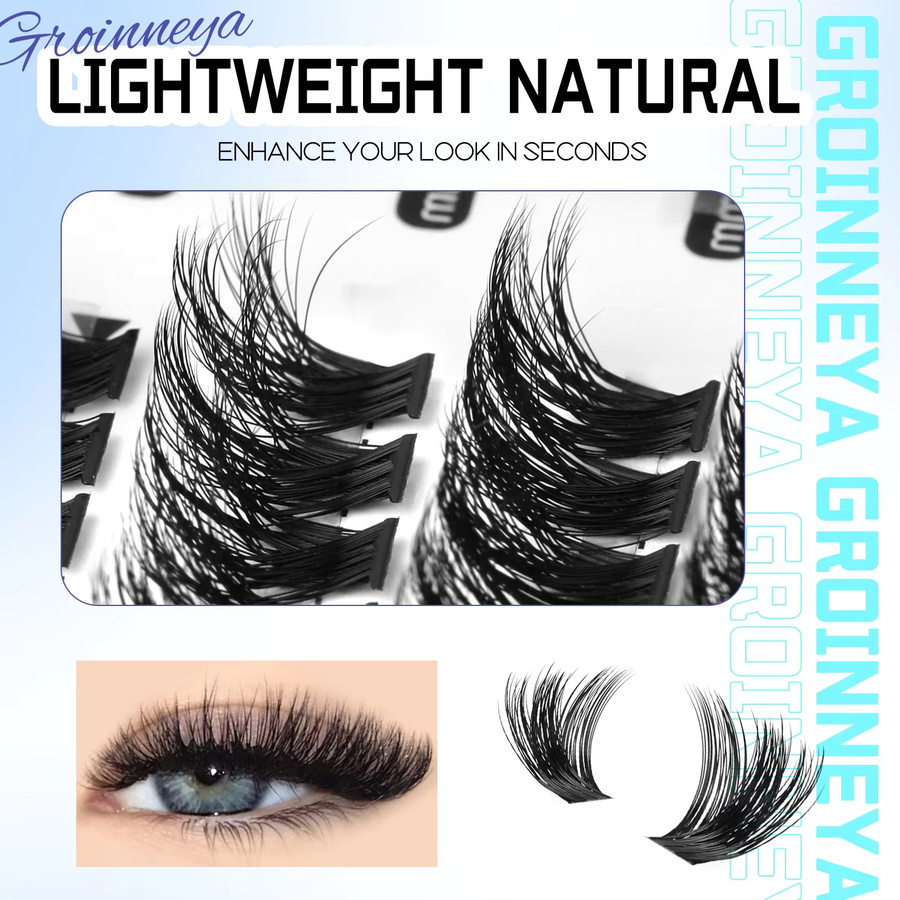 GROINNEYA DIY Wimpern-Cluster-Set, Wispy-Volumen, gemischtes Tablett - Bild 3
