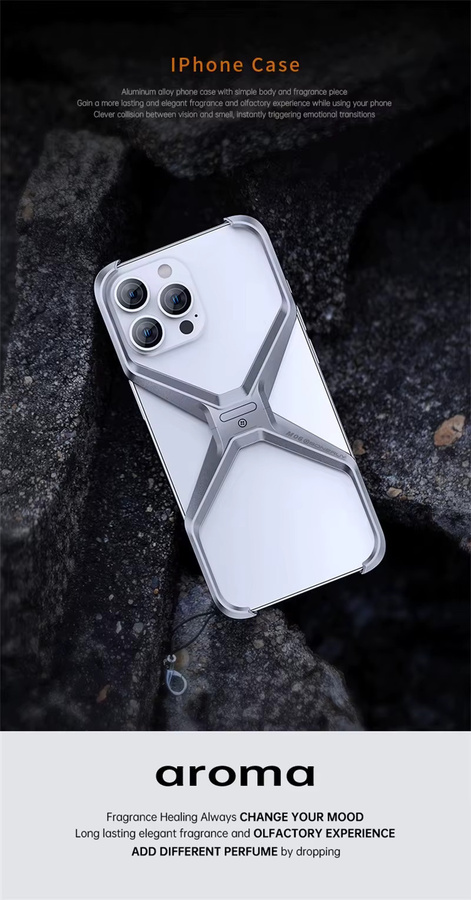 Stoßfestes Aluminium Handycase ohne Rand für iPhone 16 15 14 13 Pro Max mit X-Typ abnehmbarer Wärmeableitung in Grau und Silber - Bild 3