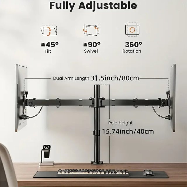 BEISHI Dual-Monitorständer für 14-27 Zoll LCD-LED-Bildschirme, ergonomischer Monitorarm in Schwarz mit 10 kg Tragkraft und VESA 400x400mm - Bild 1