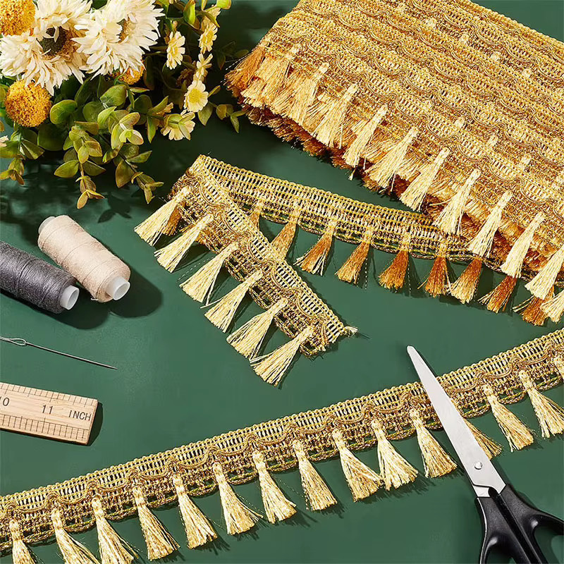 Fransen Quastenbesatz aus Polyester in Gold und Silber, 5 Yards Spitzenbesatz als Bastelband für Vorhänge und Kleidung - Bild 5