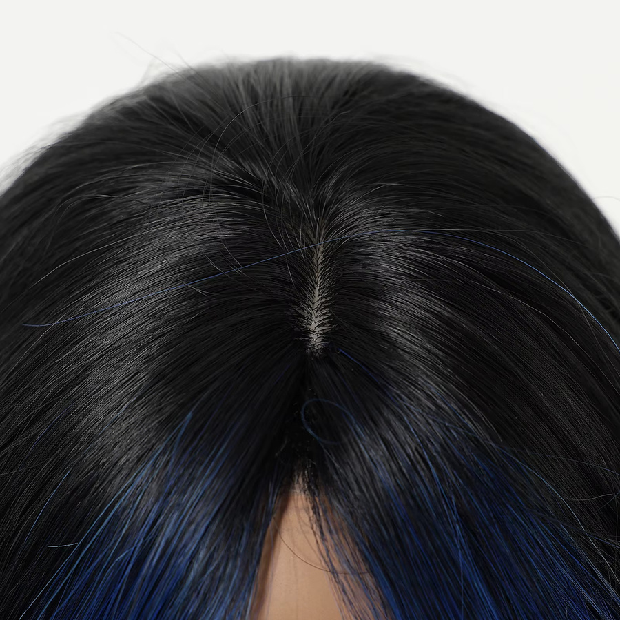 JONRENAU Perücke, schwarz-blau, lang wellenförmig, synthetisch, Damen - Bild 3