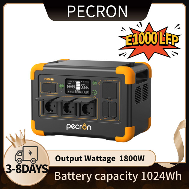 PECRON E1000LFP Notstromversorgung 1024Wh in Grau mit 1800W Sinuswellen-Stromversorgung für Kühlschrank und Mikrowelle - Bild 1