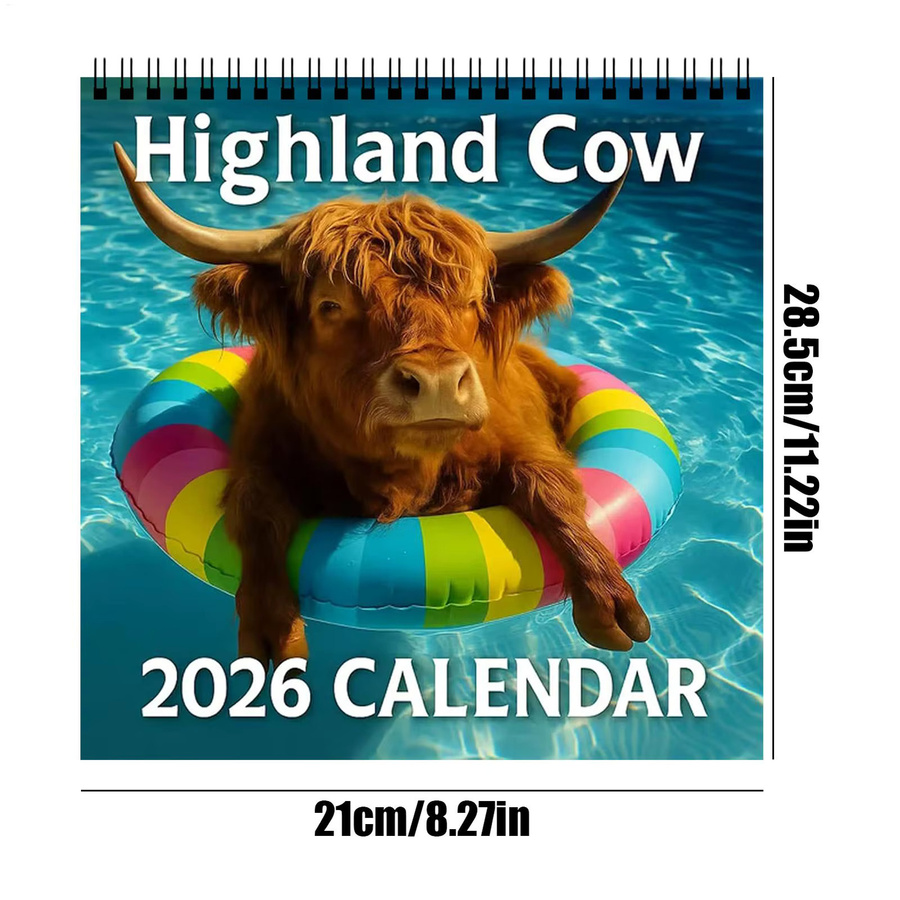 Wandkalender 2026 mit Hochlandkuh Motiv, 12 Monate Monatsplaner aus dickem Papier, Mehrfarbig - Bild 5