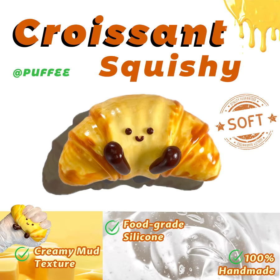 JC Croissant Silikon Squishy als weiches Taba Klebespielzeug in Braun für sensorisches Kneifvergnügen - Bild 3