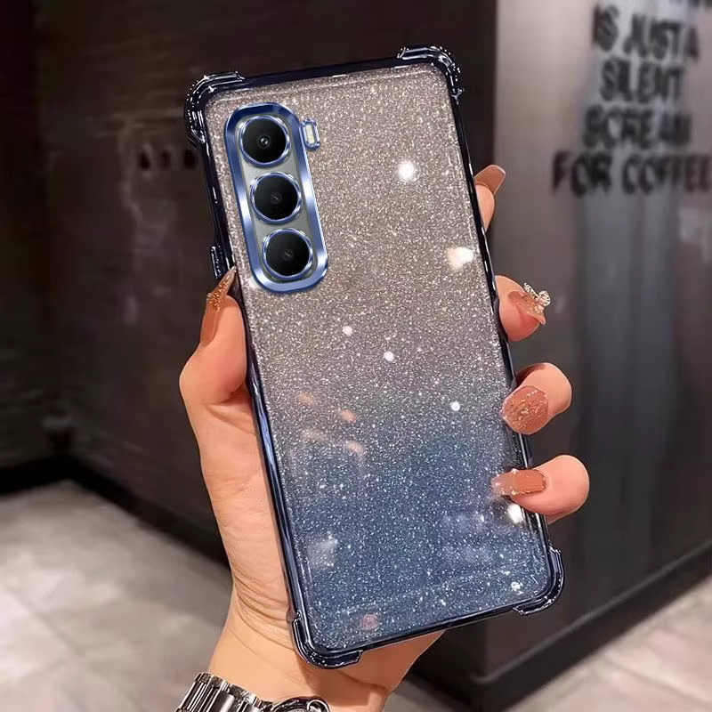 Transparente Glitzer-Schutzhülle mit Luxus-Plattierung für Infinix Hot 70 60 50 40 Pro Plus 60I 50I 40I 4G 5G in Pink mit Vier-Ecken-Stoßschutz - Bild 1