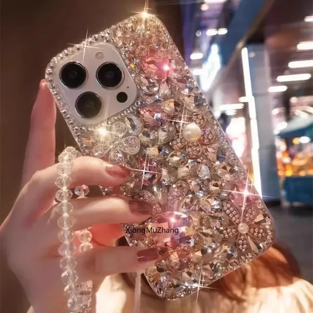 Sanrio Bling Full Diamond Cute Pink Rabbit Handyhülle für iPhone 17 16 15 14 13 12 11 Pro Max XS Max Glitzer Strass Luxus TPU Cover in Pink - Bild 1