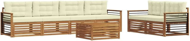 vidaXL Outdoor-Sofagarnitur aus Akazienholz mit Kissen, 7-teiliges Set in Natur und Creme - Bild 1