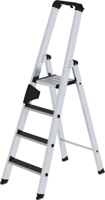 PROREGAL Stufen-Stehleiter einseitig begehbar mit Clip-Step R13 in Silber, 4 Stufen - Bild 1