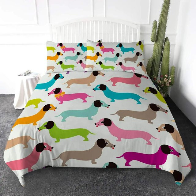 Bettwäscheset Your Warm Home mit Cartoon-Dackel in Himmelblau, 3-teiliges Polyester-Bettwäsche-Set mit Bettbezug und Kissenbezügen, B/H: 200 x 230 cm, Kissenbezüge: 50 x 70 cm - Bild 1