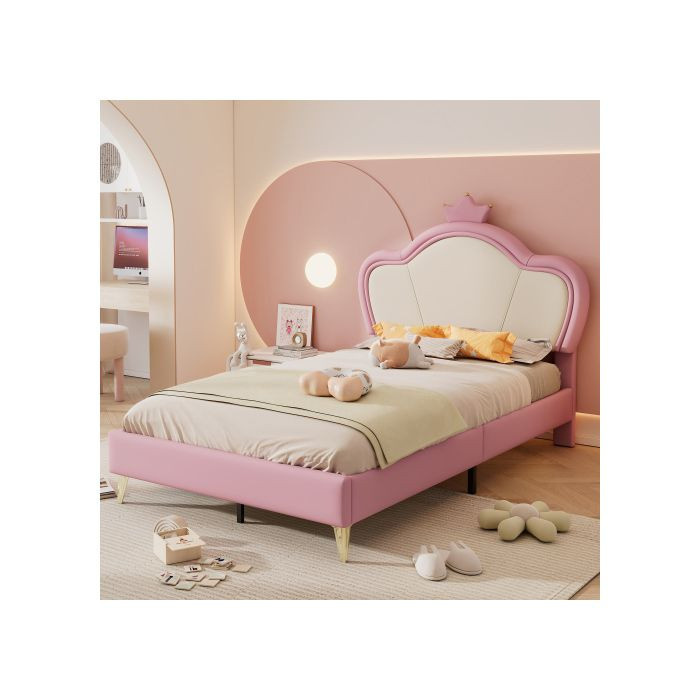 Gepolstertes Einzelbett MUVOE in Rosa und Weiß mit Metall- und Holzgestell, B/T: 90 x 200 cm - Bild 2