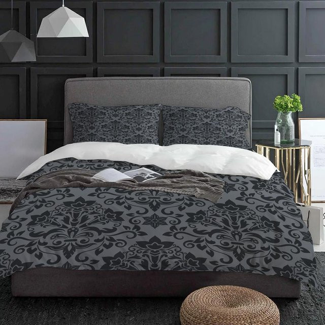 JMG Household Supplies 3-teiliges Bettwäsche-Set mit Barock Abstraktem Retro-Muster in Grau, bestehend aus Bettbezug und Kissenbezug aus Mikrofaser, Breite: 140 cm, Höhe: 210 cm - Bild 1