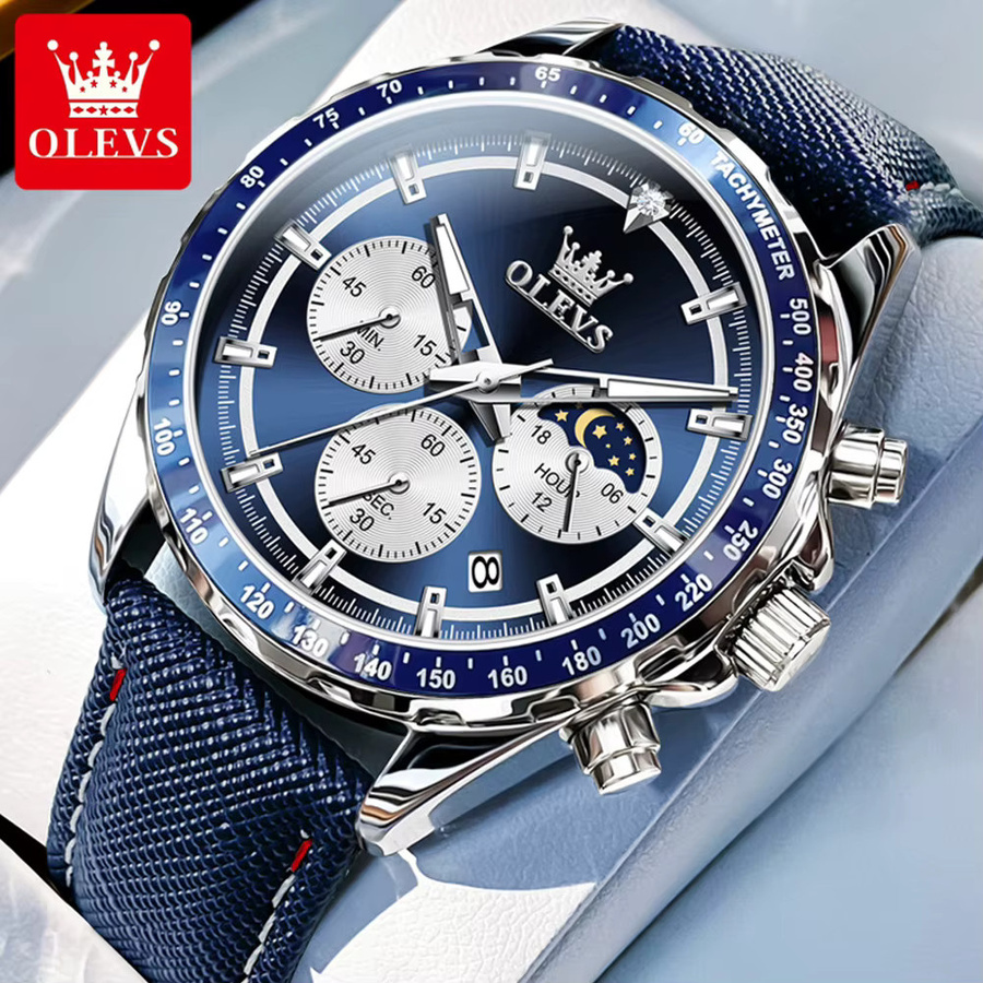 OLEVS Armbanduhr Chronograph, Quarz, Edelstahl, Blau, Herren - Bild 3