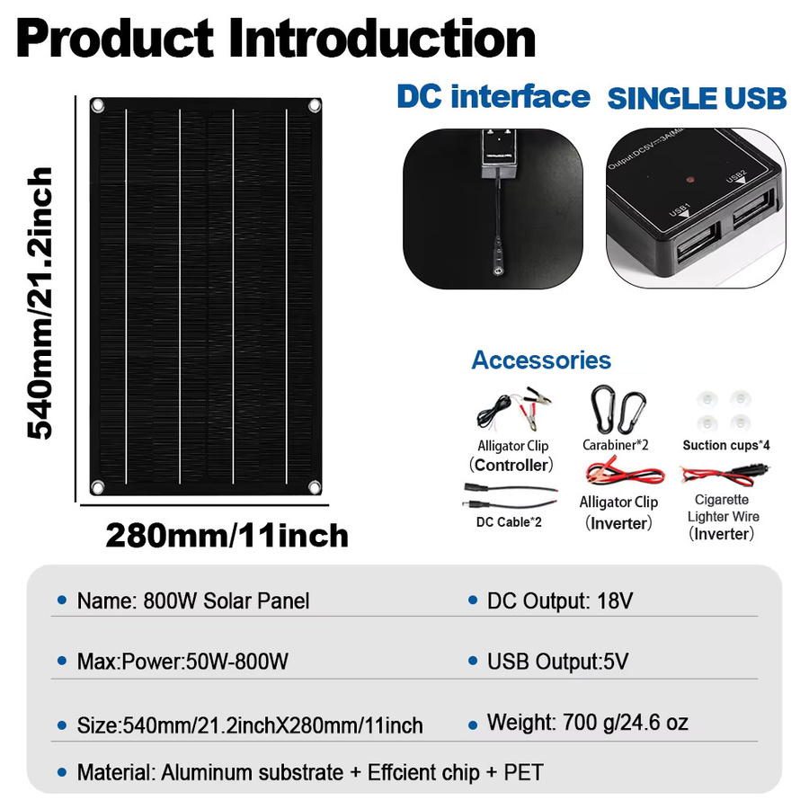 SOECOPO 7000 W Solarsystem in Schwarz mit 2 x 800 W tragbaren Panels, Wechselrichter und 100 A-Controller für Zuhause und Camping - Bild 2